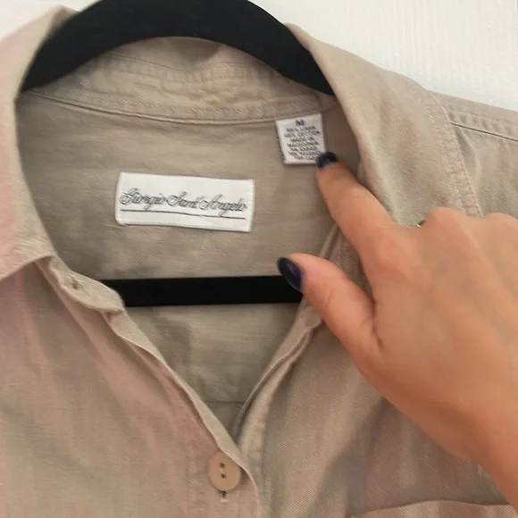 Giorgio Sant’ Angelo Linen Cotton Shirt Medium Tan Beige Button Up Vintage 90s - Picture 2 of 3